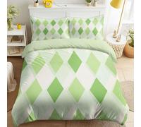 Fresh Checkerboard King Duvet Cover Set, Simple Geometric Diamond Bedding Set, Soft Zipper Quilt Cover 230 x 220 cm and Pillowcase 50 x 75 cm for Adults Kids Bedroom, Mint Green