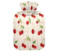 Fresh Cherries Grid Cute hot Water Bottle with Soft Cover, 2L Water Bag for Pain Relief, Pain Relief