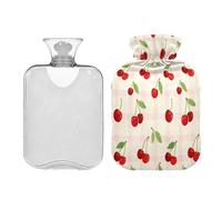 Fresh Cherries Grid hot-Water Bottle with Soft Cover 2L Warm Compress for Hand Feet Warmer Pain Relief Bolsa de agua Caliente para el Dolor