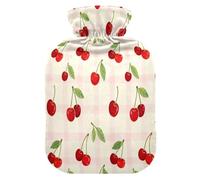Fresh Cherry Pattern Pink Check Cute hot Water Bottle with Soft Cover, 1L Warm Water Bottle for Bed for Period Cramps,Period Cramps,Bolsa para agua Caliente para Dolor