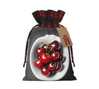 Fresh Cherry Print Christmas Drawstring Bags Reusable Santa Sack,for Candy,Wedding,Gifts And Storage
