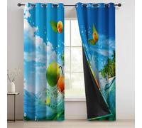 Fresh Citrus Splash Printed 100% Blackout Curtains For Bedroom & Living Room 46 X 54 In (2 Panels) - Thermal Insulated Energy Saving Eyelet Curtains, Noise Reducing Window Drapes Orange Color