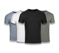 Fresh Clean Threads Crew Neck T-Shirt - Pre Shrunk Soft Fitted Premium Tee - Men’s T- Cotton Poly, Black, White, Wedgewood, Mercury Green (4 Pack), Large