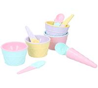 Fresh & Cold 9PC Coloured Ice Cream Dessert Bowls & Spoons, Ice Cream Scoop Sundae Plastic Wafer Design Gift Kids