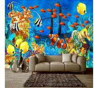 Fresh Colourful Cartoon Ocean Fish Shipwreck 3D Wallpaper Silky Texture Home Study Office Grey Dining Room Sofa Bedroom Living Room TV Backdrop-350cm×256cm