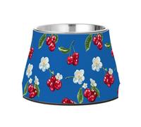 Fresh Cornelian Cherry Fruit Royal Blue Pets Food Bowl Elevated Stainless Steel Cats Food Dish for Slow Feed Cats Comfort Feeding