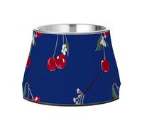 Fresh Cornelian Cherry Fruit Royal Blue Raised Pets Water Bowl with Stand Stainless Steel Raised Cat Bowls for Medium Dogs Whisker Fatigue