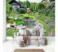 Fresh Cubic Garden House Architecture 3D Wallpaper Textured Silk Easy Install Living Room Sofa Bedroom Dining Room Home Decoration Wall-150cm×105cm