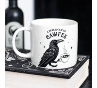 Fresh Cup of Cawfee Raven Mug - Gothic Ceramic Design with Raven and Steaming Cup - 500ml Capacity - Microwave and Dishwasher Safe - Perfect for Coffee Lovers and Dark Aesthetic Enthusiasts