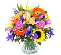 Fresh Cut Flowers Burst of Spring Bouquet Beautiful Lilies, Roses and Gerberas Hand Arranged by Florists - Handcrafted Floral Arrangement for Birthday, Anniversary, Get Well, Thank You, Mother's Day