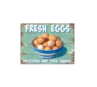Fresh Eggs Delicious And Free Range Theme Retro style metal tin sign/plaque (8" x 6")