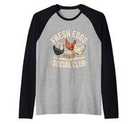 Fresh Eggs Social Club Funny Chicken Farm Raglan Baseball Tee