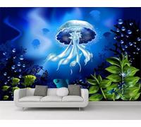 Fresh Elegant Blue Underwater World Jellyfish Water Plants 3D Wallpaper Silky Texture Home Study Office Grey Dining Room Sofa Bedroom Living Room TV Backdrop-200cm×140cm