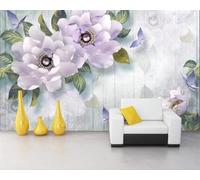 Fresh Elegant Coloured Peony Butterfly Wood Grain 3D Wallpaper Easy Install Feature Office Living Room Sofa Bedroom TV Background Wall Decoration-300cm×210cm