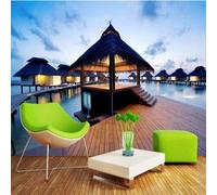 Fresh Elegant Wooden Floor House Sea 3D Wallpaper Silky Texture Home Study Office Grey Dining Room Sofa Bedroom Living Room TV Backdrop-400cm×280cm