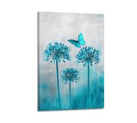 Fresh Floral Wall Art, Stylish Teal Dandelion And Butterfly Hanging Paintings Poster, Simple Modern Abstract Decor Art for Various Family Indoor Scenes 12x18inch(30x45cm)