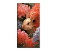 Fresh Flowers Rabbit Diamond Art Kits Adults, 5D Diamond Painting for Beginner, Gem Art Cross Stitch Kits, DIY Full Drill Crystal Embroidery Kit for Crafts,Home Decoration Paintings 8x16in J26-5210