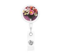 Fresh Flowers Retractable Badge Reel Heavy Duty Badge Holder with Belt Clip Retractable Lanyards ID Card Holder with Keychain Name Badge Clips for Office Nurse Employee