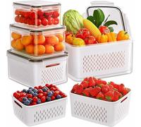 Fresh Food Storage Containers for Fridge - 3 Pack Fridge Storage Container with Drain Baskets - 4 In 1 Airtight Vegetable Storage Container for Salad Fruit Vegetables Meat Keeper Fresh (Gray)