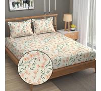 FRESH FROM LOOM King Size Microfiber Floral Print Bedsheet - 240 TC, Hypoallergenic, Includes 2 Pillow Covers (Size- 90 x 95 Inch | Barely-Peach)