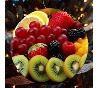 Fresh Fruit Ceramic Christmas Ornaments - 4 Pcs Rustic Round Xma Tree Decor with Hanging String, Personalized Vintage Double-Sided Holiday Party Decorations for Xmas Gifts