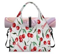 Fresh Fruit Cherry Sports Duffle Bag with Shoe Compartment Cherry Berry Weekend Overnight Bags Tote Cabin Luggage Bag for Gym Yoga Travel