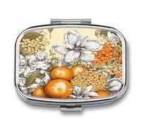Fresh Fruit Flowers Pill Box Medicine Pill Organizer Small Pill Case Travel Pill Container Portable Pill Case for Pocket 2 Compartment Pill Holder Pill Boxes for Travel