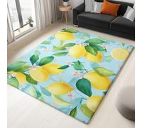 Fresh Fruit Lemon Print Area Rug for Kitchen Washable Non Slip Dining Room Carpet Medium-Large (ML) 120 x 170 cm Low Pile Living Room Floor Mat Realistic Blue