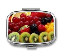 Fresh Fruit Pill Box 2 Compartments Portable Travel Pill Case Mini Medicine Organizer for Pocket Purse Metal Waterproof Medicine Container Holder Vitamin Fish Oil