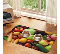 Fresh Fruits And Vegetables Dog Food Mats For Floors, 12x18 Inch Non-Slip Super Absorbent Pet Food Mat, Dishwasher Dog Mat For Food And Water, Cute Rubber Quick Dry Pet Feeding Mat For Dogs Puppy Cats
