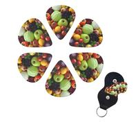 Fresh Fruits and Vegetables Guitar Picks 6 Pack 3 Different Thickness Celluloid Guitar Plectrums with Guitar Pick Holder Personalized Guitar Pick for Acoustic Guitar, Electric Guitar, Bass, Ukulele
