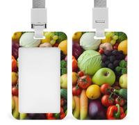 Fresh Fruits and Vegetables ID Badge Holder with Lanyard - Hard Plastic ID Card Holder Waterproof Name Tag Holders, Heavy Duty Badge Reel Vertical Card Protector for Office Nurse Teacher