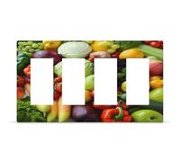 Fresh Fruits And Vegetables Outlet Cover Exquisite Durable Decorative Wall Plate Premium Polycarbonate Thermoplastic 4-Gang Faceplate Covers Fashion Hidden Screw Light Switch Cover