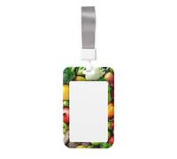 Fresh Fruits and Vegetables Print Id Badge Holder Sliding Card Holder Vertical Card Protector Cover Case Teacher Lanyard for Office Women Men