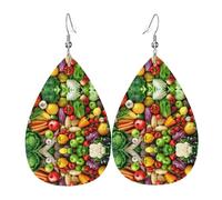 Fresh Fruits and Vegetables Print Leather Dangle Earrings - Lightweight Teardrop Costume Earrings for Parties, Valentine's Day