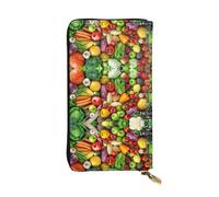 Fresh Fruits and Vegetables Print Leather Long Clutch Wallet â€“ Fashionable Personalized Wallet, Multiple Card Slots, Gift Ready, Black, One Size