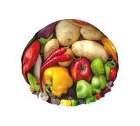 Fresh Fruits and Vegetables Print Shower Caps Elastic Reusable Waterproof Bath Caps Double Layer Hair Cap for Women Men