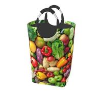 Fresh Fruits And Vegetables Printed, Laundry Hamper, Collapsible Laundry Basket Large Durable Storage Bin with Handles 50L