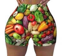 Fresh Fruits and Vegetables Printing 1 Pack Workout Shorts for Women Workout Yoga Running Gym Tennis Shorts S-XXL Stretch Shorts Black