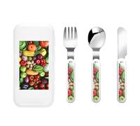 Fresh Fruits and Vegetables Three-Piece Set of Children's Cutlery-Safe and Durable Plastic Pp+430 Stainless Steel, Suitable for Kindergartens, Picnics, Birthday Parties and Other Scenes.