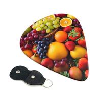 Fresh Fruits Guitar Picks 6 Pcs, 0.46mm Thickness Celluloid Plectrum with Leather Picks Holder, Personalized Guitar Pick for Bass Electric Acoustic Guitars Lovers Gift