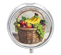 Fresh Fruits in The Basket Pill Box Round Portable Small Pill Case Waterproof Travel Pill Box Organizer for Pocket Purse and Daily Convenience