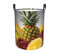 Fresh Fruits Pineapple Laundry Basket with Handles Round Laundry Hamper Waterproof Clothes Storage Basket Collapsible Tall Basket Organizer Lightweight Dirty Clothes Hamper Medium