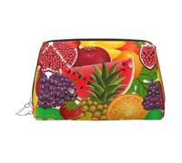 Fresh Fruits Pineapple Print Makeup Bag Portable Leather Waterproof Cosmetic Bag Clutch Makeup Brush Bag (6.7x4.3in)