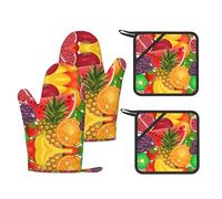 Fresh Fruits Pineapple Print Oven Gloves Heat Resistant, Oven Mitts And Pot Holder Kitchen Non-Slip Silicone Cooking Microwavegloves