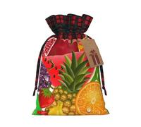 Fresh Fruits Pineapple Printed Gift Bags with Drawstring - Christmas Party Holiday Sacks - Festive Pouches for Goodie, Treats