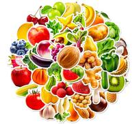 Fresh Fruits & Veggies Stickers for All Ages,50PCS Cheerful Vinyl Decals for Water Bottles Laptops Luggages - Playful Food Stickers for Kids Teens Adults