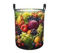 Fresh Fruits Waterproof Polyester Fabric Single-Layer Laundry Hamper With Full Print Design,Sturdy Pe Rim,Dual Handles,For Home Car Storage
