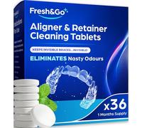 Fresh & Go® Retainer Cleaning Tablets - 1 Month Supply - 36 Tablets - Fresh, Mint, Clean, Brite, Stain-Free - Eliminates Odour - Suitable for Dentures, Mouth Guards, Retainers, Aligners