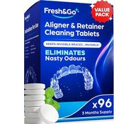 Fresh & Go® Retainer Cleaning Tablets - 3 Months Supply - 96 Tablets Fresh, Mint, Clean, Brite, Stain-Free - Eliminates Odour - Suitable for Dentures, Mouth Guards, Retainers, Aligners